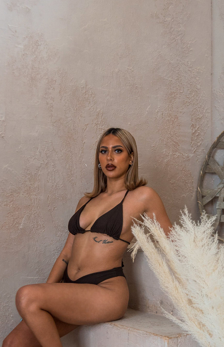 espresso (dark brown) triangle seamless bikini top.