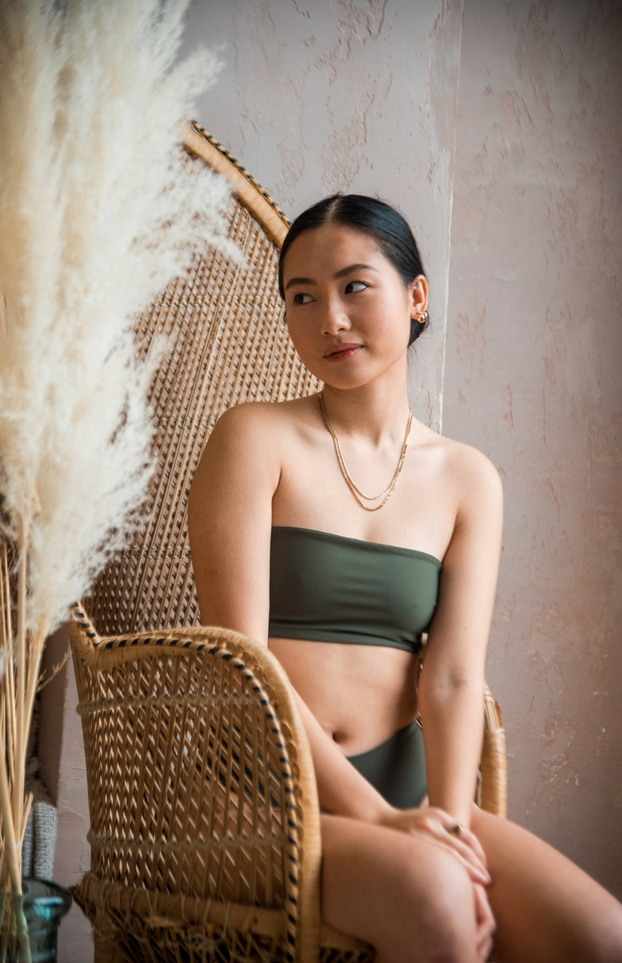 olive green seamless bikini tube top.