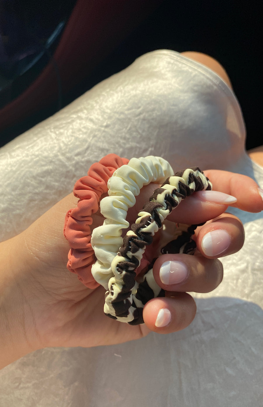 Coral, Ivory, Leopard Mini Scrunchies