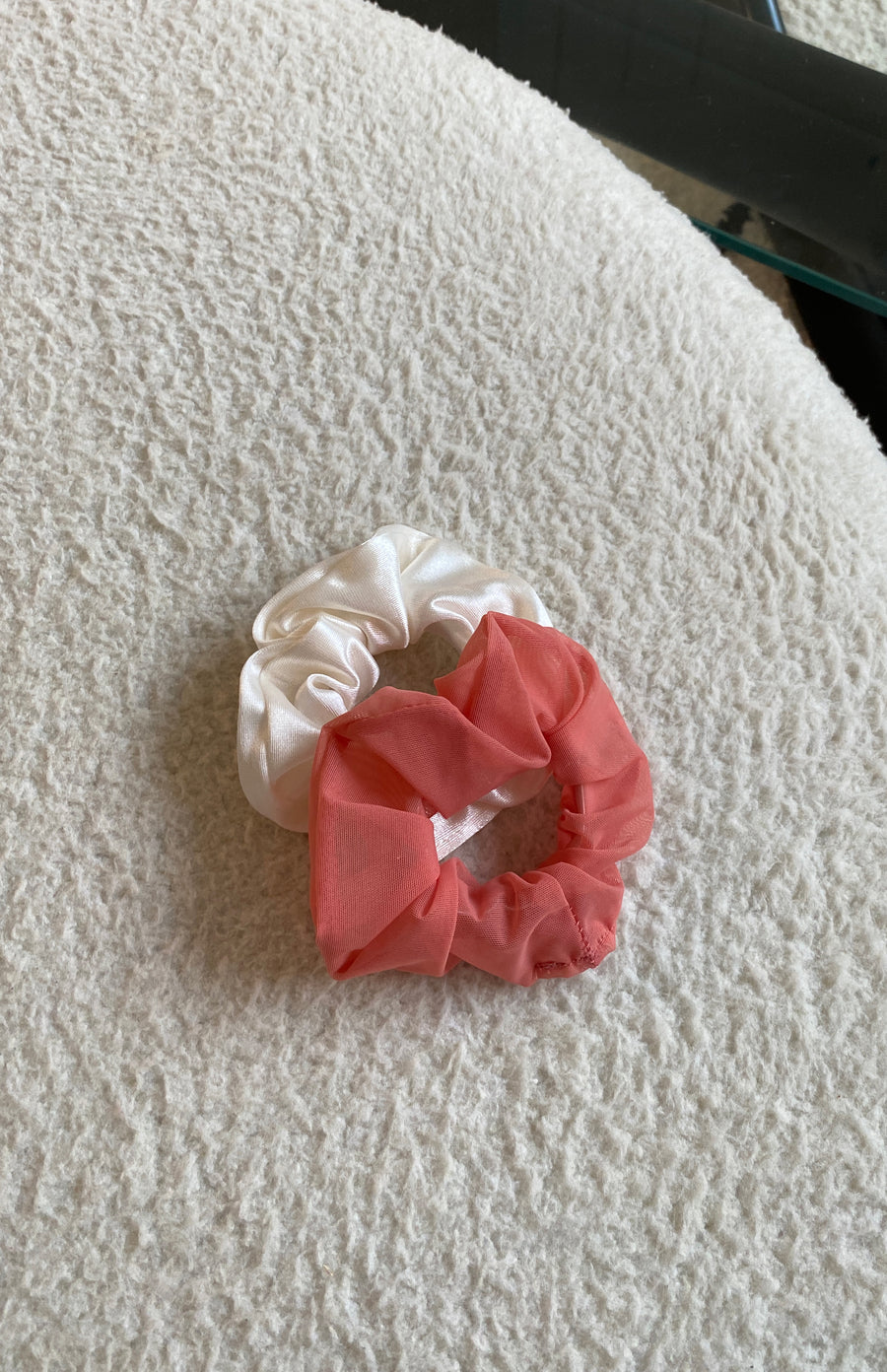 Ivory and Coral Mesh Scrunchie